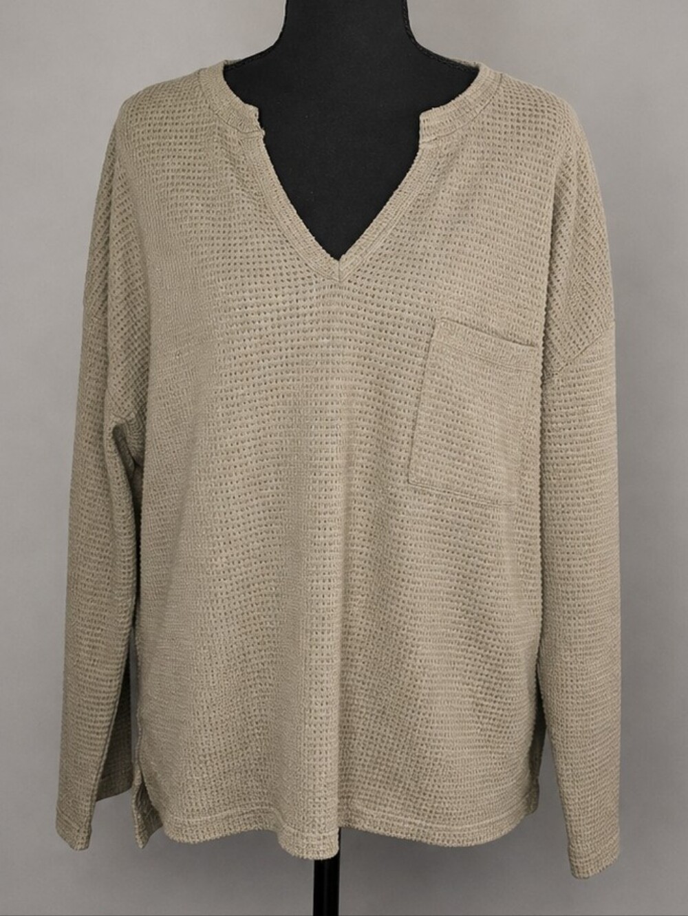 Relaxed V-Neck Waffle Knit Sweater - Cream